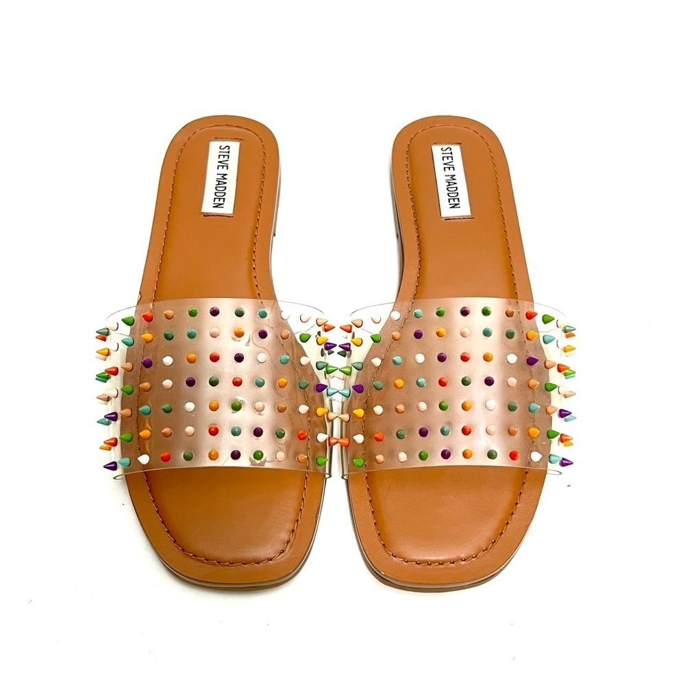 Vintage Y2K deadstock clear vinyl multicolor spike slide sandals